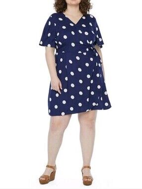 Peyton & Parker Navy White Polka Dot Wrap Dress Plus Size 2X